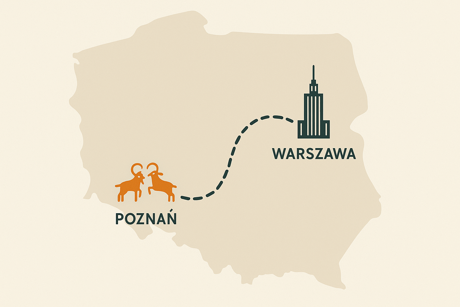 Mapa trasy Warszawa - Poznań