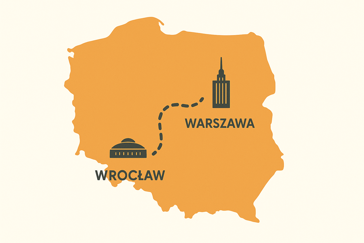 Mapa trasy Warszawa - Wrocław